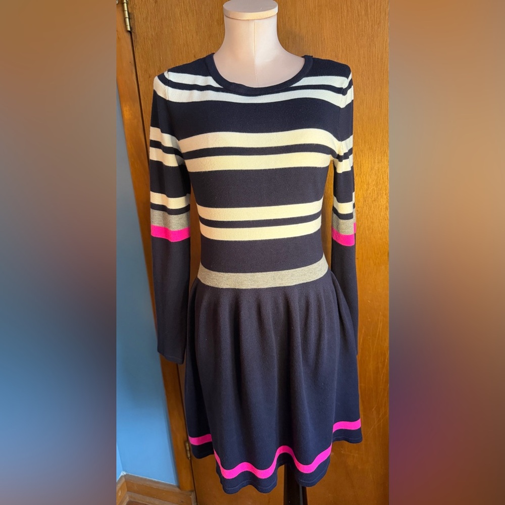 Eliza J Navy white and pink Striped sweater dress Sz M